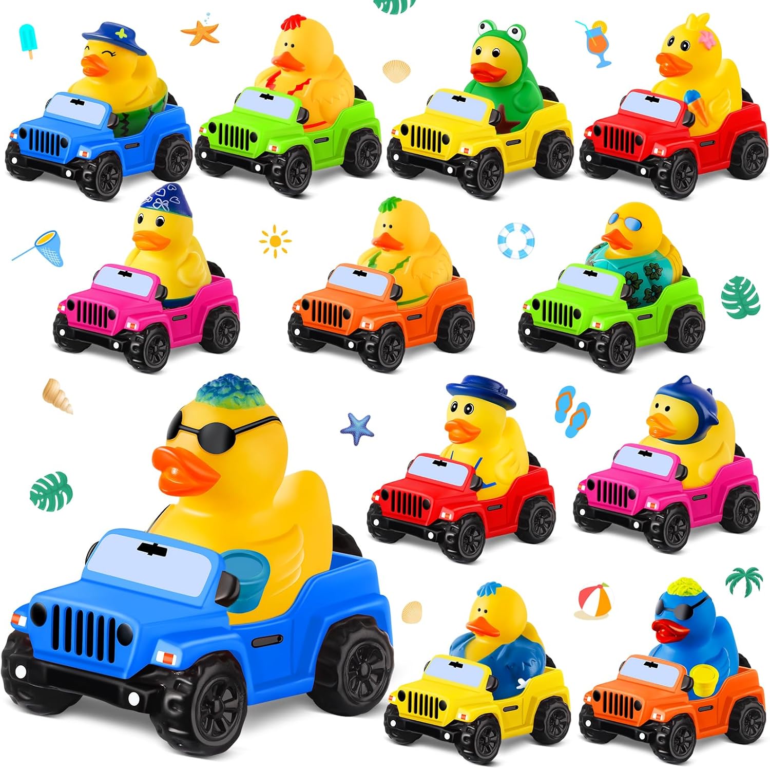 ANGGIKO Summer Jeep Ducks — 12 Ducks + 12 Cars